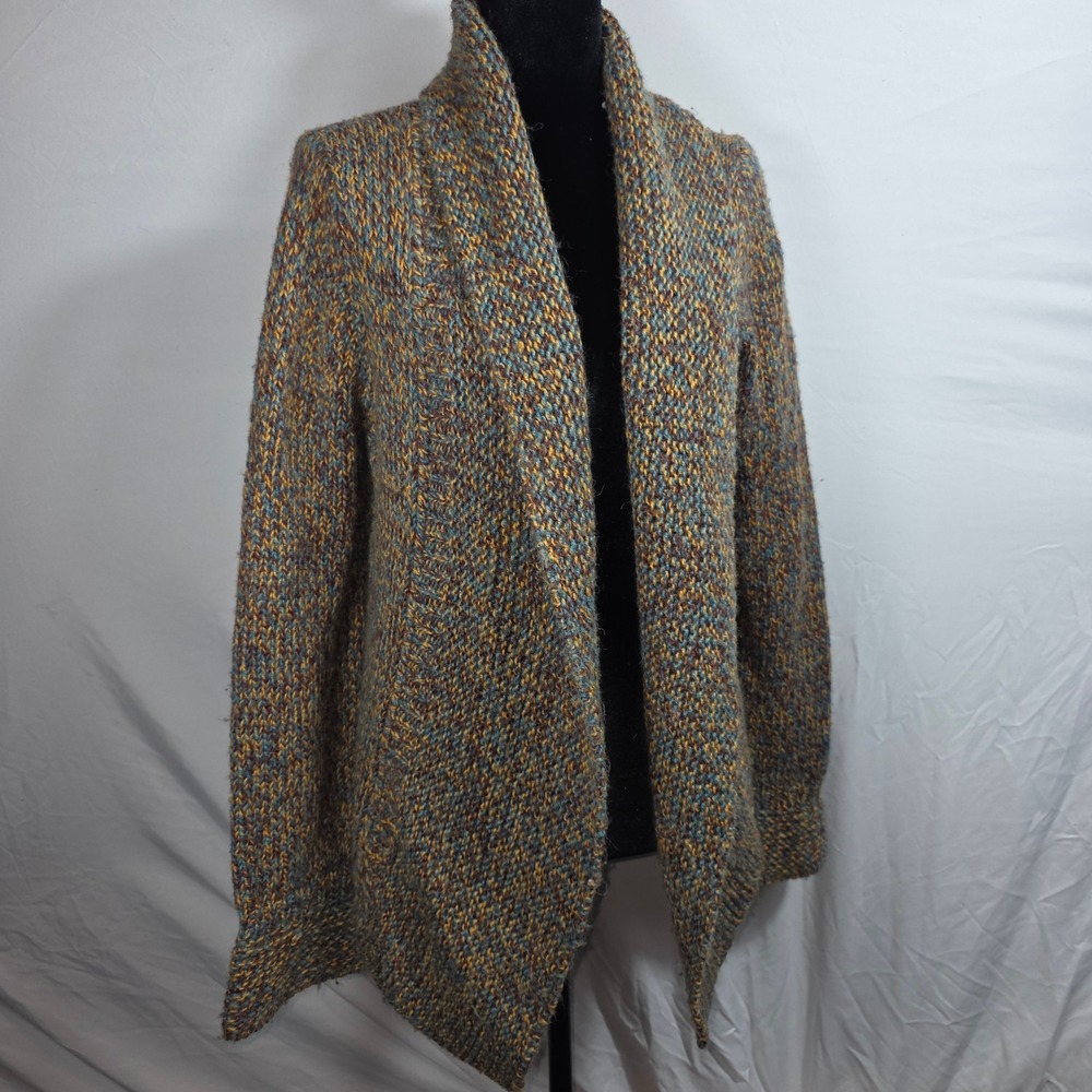 Anthropologie Moth Marled Wool Alpaca Blend Open Front Cardigan Sweater Blue Gol